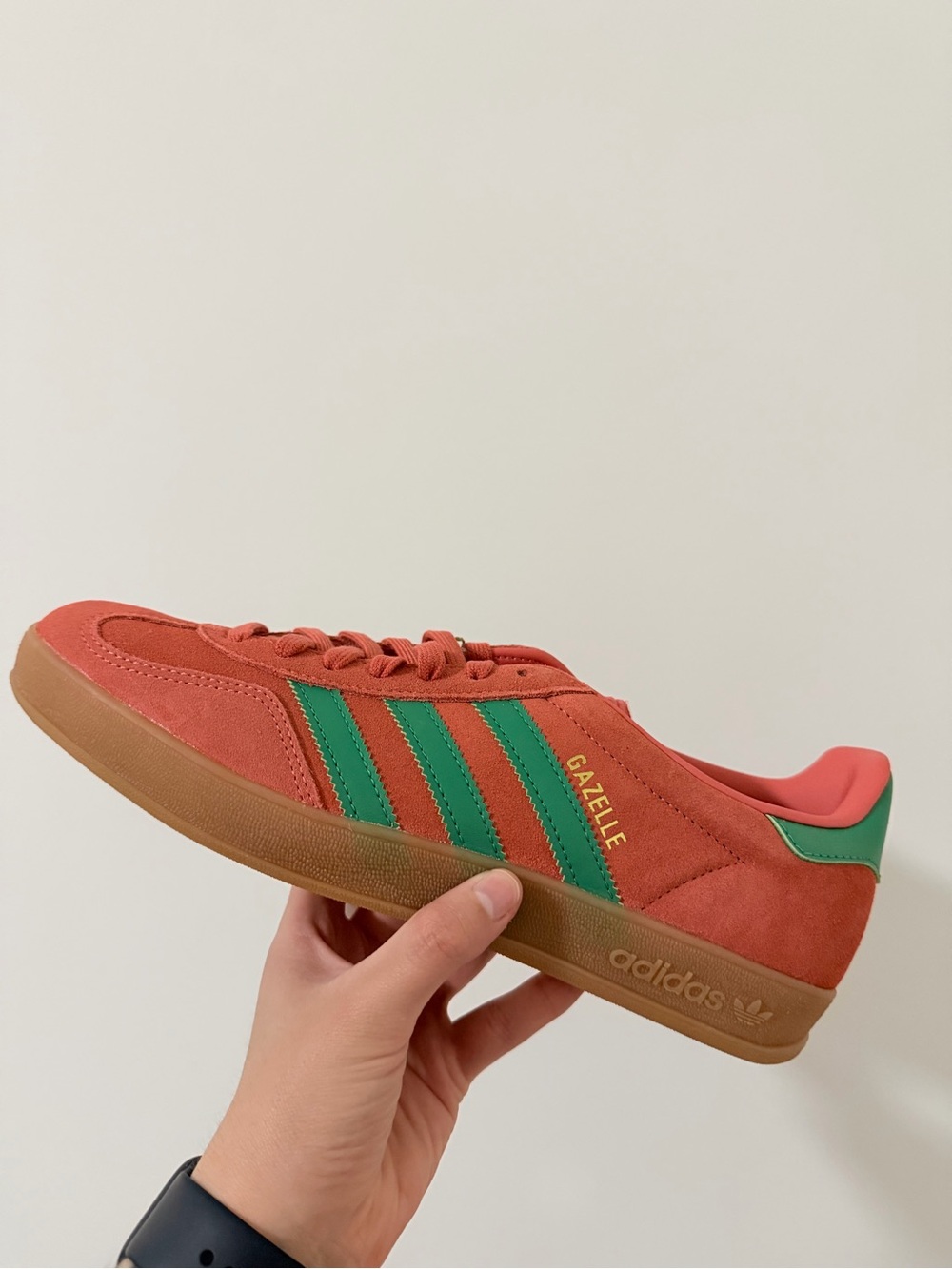adidas Gazelle Men’s Suede Sneakers - Coral with Green Stripes